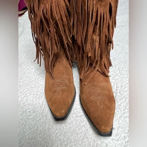 Shyanne Girls Double Fringe Cowboy Boot Snip Toe Size 4.5 - Picture 3 of 8
